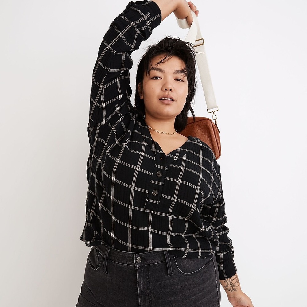 Madewell Lightspun Evert Top in Windowpane, Size 3X, NWOT